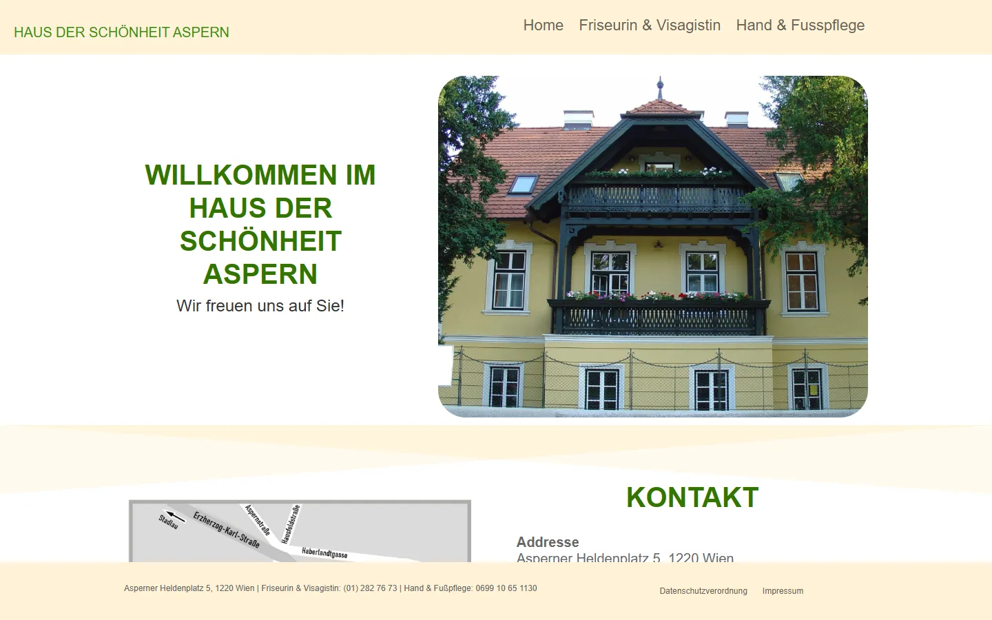 Startseite vom Haus der Schönheit Aspern